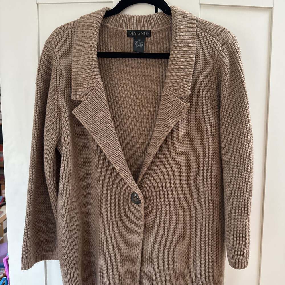 Design 365 Cream Peter Pan Collar Puff Sleeve Knit Sweater